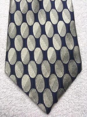 LANDS END MENS TIE NAVY BLUE WITH GRAY 4 X 59 - Image 1 of 4