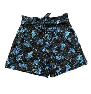 NWT Who What Wear Women's Paperbag Shorts Sz 16 Prairie Blue Floral Linen - Picture 1 of 7
