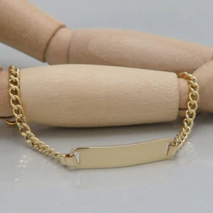 Kinder Identitäts Gravur Armband Schildband Panzerkette 585/14K Gelbgold 13 cm - Bild 1 von 5