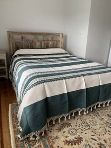 Hand loom Queen Size Cotton Bedspread From Oaxaca Mexico. Size 97” W X 107” L - Picture 1 of 6