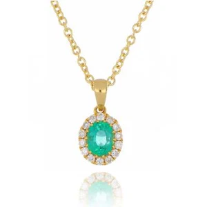 18ct yellow gold 0.32ct emerald and diamond halo necklace - Picture 1 of 1