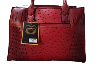 NEW-Diophy Women's Red Leather Crocodile Handbag/Gold Details/NO Shoulder Strap - Image 1 of 4