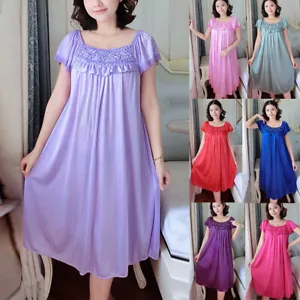 Sexy Women Sleepwear Silk Satin Short Sleeve Nightgown Robes Night Dress Nightie - Picture 1 of 27