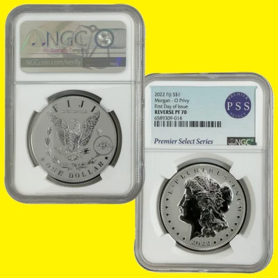 2022 MORGAN Dollar  O Privy   NGC RV PF 70 First DAY OF ISSUE - Image 1 of 2