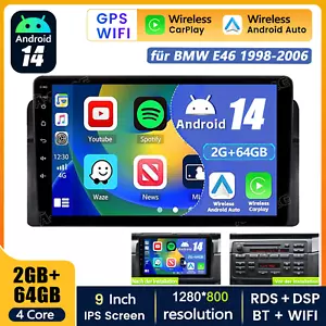 2+64GB Android 14 Autoradio Apple Carplay DSP GPS Navi Für BMW 3er E46 1998-2006 - Bild 1 von 15