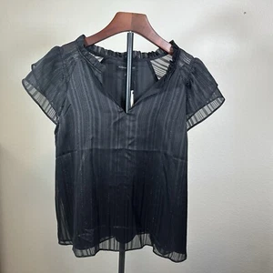 NWT Banana Republic Black V Neck Short Sleeve Shirt Black Cap Sleeve {Size M} - Picture 1 of 12