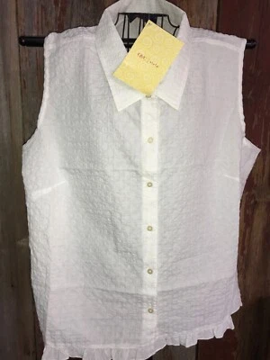 Blusa QVC Denim Co. Algodón Sin Mangas Botón Volantes 3X Blanca......u2 Foto 1 de 4