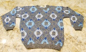 VTG.Adam Sloane Mens Size L Sweater Snowflake Winter Crewneck 80s Blue & Gray - Picture 1 of 8