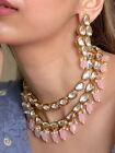 Indian Bollywood Bridal Pink Kundan Necklace Gold Plated Wedding Jewelry Set New