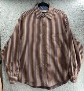 Men's JOHNSTON & MURPHY Dress Shirt Size Large Button Up Collared Brown Stripes - Picture 1 of 18
