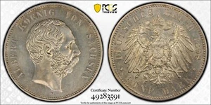 1898-E Saxony 5 Mark PCGS UNC Cleaned - Picture 1 of 1