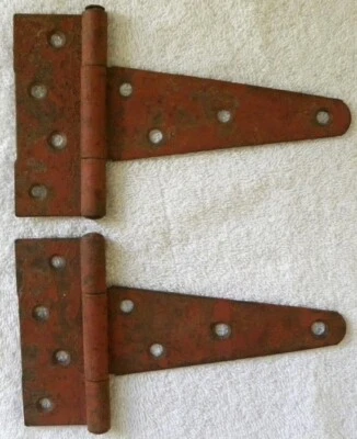 2 Vintage Old Barn, Shed, Cabin Door Old Red Paint 4" x 6 3/4" T- Hinges - Image 1 of 3