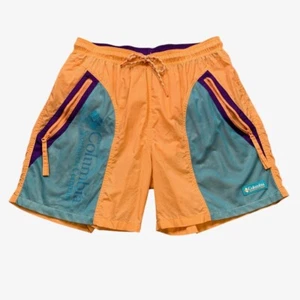 Vintage Columbia Shorts Men M Medium Orange Colorblock Mesh Lined Hiking Fishing - Picture 1 of 13