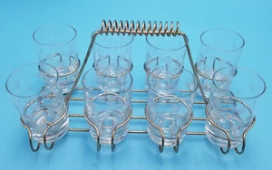 Wire Gold Carrier w/8 Anchor Hocking Etched Dot Flat Bottom 4 oz. tumblers - Picture 1 of 9