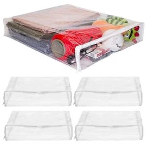 4 Clear Zipper Anti Dust Clothes Storage Bag Quilt Blanket Organizer 15X18X3 - Picture 1 of 1