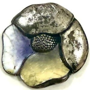 Large Antique Pewter Pansy Flower Metal Picture Button - Picture 1 of 3