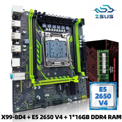 ZSUS X99-8D4 Mainboard Kit LGA2011-3 Xeon E5-2650 V4 16GB DDR4 RAM NVMe M.2 SA - Bild 1 von 4