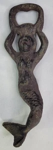 Mermaid Bottle Opener - Cast Iron -  Distressed Black & Rust Patina - 7 Inches - Picture 1 of 3