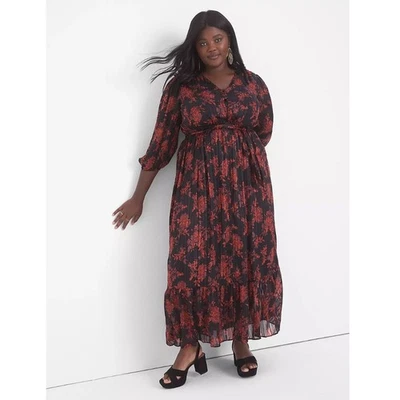 Maxi Vestido Lane Bryant Negro Rojo Floral Talla Grande 24 Romántico Gasa Metálico Foto 1 de 4