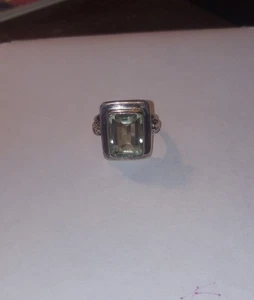 Anillo de cóctel de piedras preciosas prasiolita corte esmeralda esterlina India YS - ¡Talla 8 BONITO! - Imagen 1 de 9