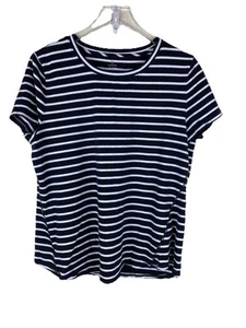 Talbots XL Black and White Striped Short Sleeve T Tee Shirt Top Cap Sleeve - Picture 1 of 5