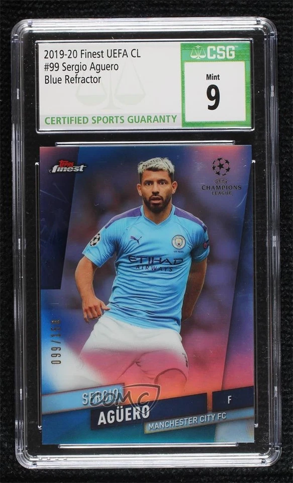 2019-20 Topps Finest UCL Blue Refractor /150 Sergio Aguero Agüero #99 CSG 9 Mint - Image 1 of 2