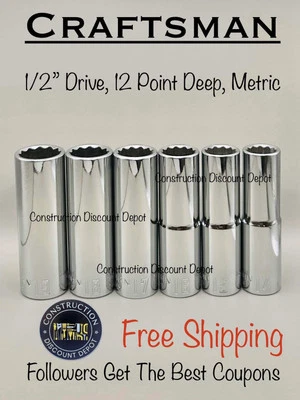 New Craftsman 6 Piece Deep 1/2" Drive Metric 12 Point Socket Set - Image 1 of 2