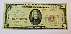 COUNTY National Bank note Clearfield PA, SERIES 1929, TYPE 2, $20 DOLLAR, #13998 - Picture 1 of 3