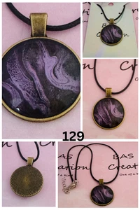 One of a kind Hand-Painted Fluid Art Round Cabochon Necklace - Picture 1 of 6