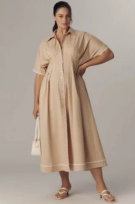 Anthropologie The Tobie Shirt Dress By Exquise Beige Light Sand Size 3X NWT Plus - Image 1 of 4