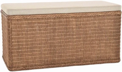 XXL Wäschetruhe Rattan Sitztruhe Groß gepolstert Natur (Vintage Braun,115x55cm) - Bild 1 von 4