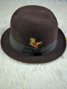 Vintage braun Disney New York Fedora Hut Miller's Joggery Utica Mich 21,5 Zoll - Bild 1 von 9