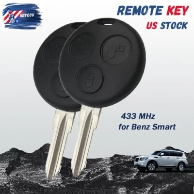 2 Remote Key Fob 433MHz for Benz Smart Fortwo Forfour Roadster City 2000-2004 - Imagem 1 de 4