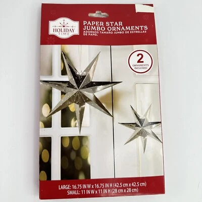 Adornos Jumbo Estrella de Papel Holiday Decoración 2 Plateados Tamaño Grande y Pequeño Foto 1 de 4