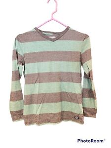 Gap Kids Boys Gray And Green Striped Long Sleeve Shirt Size Large 9/10