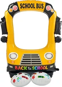 Autobús escolar con marco selfie de regreso a la escuela 56" Airloonz globo de aluminio - Imagen 1 de 3