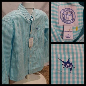 New Mens Guy Harvey Classic Collection Aqua Check Long Sleeve Button Shirt Small - Picture 1 of 10