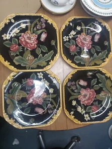 4 Raymond Waites Bali Dinner Plates 11.5” Square Floral Euc Bin 26 - Picture 1 of 7