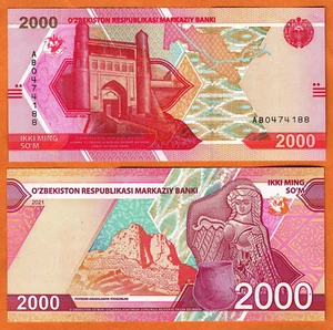 Billete de papel moneda UZBEKISTÁN 2021 UNC 2000 Som Sum P- W87 - Imagen 1 de 1