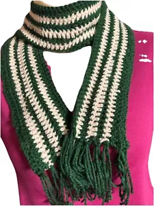 Sciarpa verde AQUILE UNISEX UOMO uncinetto maglia fatta a mano FRANGE bianco scaldacollo - Foto 1 di 8