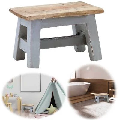 Vintage Holz Fuß-Hocker Grau Braun 30cm Tritthocker Fußbank Bänkchen Fußschemel - Bild 1 von 4