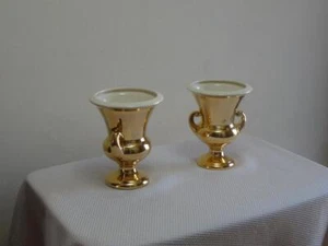 MCM Royal Haeger USA Pair of Urns Vases Gold Glaze Finish - Picture 1 of 1