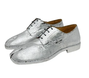 NWB Maison MARGIELA Cracked Silver Tabi Oxford Shoes, 40 EU / MEN'S 7 US - Picture 1 of 7