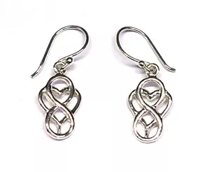 Hamdmade 925 Sterling Silver Celtic Entwined Infinity Heart Love Drop Earrings - Picture 1 of 10