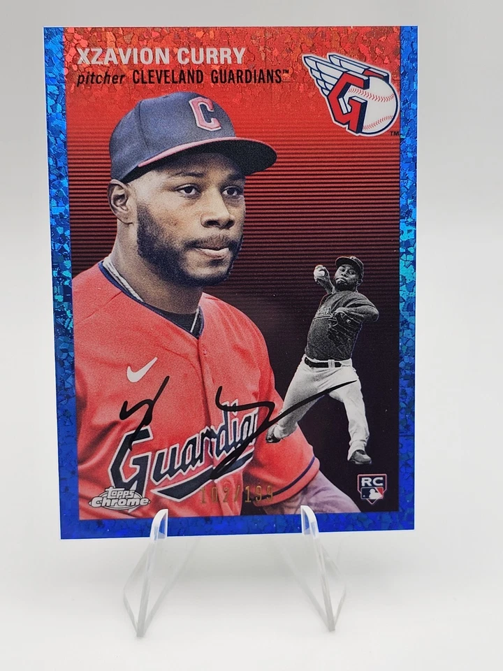 2023 Topps Chrome Platinum Xzavion Curry Blue Mini-Diamond Refractor RC /199 - Image 1 of 2