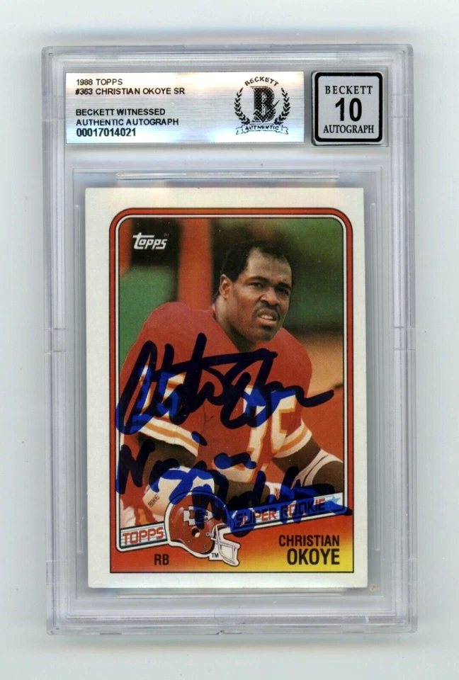 Christian Okoye 1988 Topps #363 RC Nigerian Nightmare Insc. Signed BGS 10 Auto - Image 1 of 1