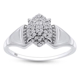 Natural Diamond Accents Cluster Engagement Ring 14K White Gold Plated Sterling - Picture 1 of 8