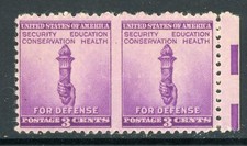 USA 1940 Torch 3¢ Vert Imperf Pair Scott # 901 Mint Non Hinged W834