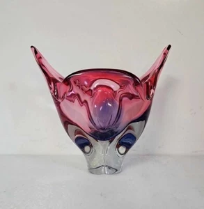 Vintage Chrisbka Glass Vase/Bowl Red White Blue - Foto 1 di 12