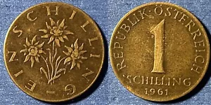 Austria 1961 1 Schilling Edelweiss flowers KM-2886 Aluminum bronze VF+ #26 - Picture 1 of 1